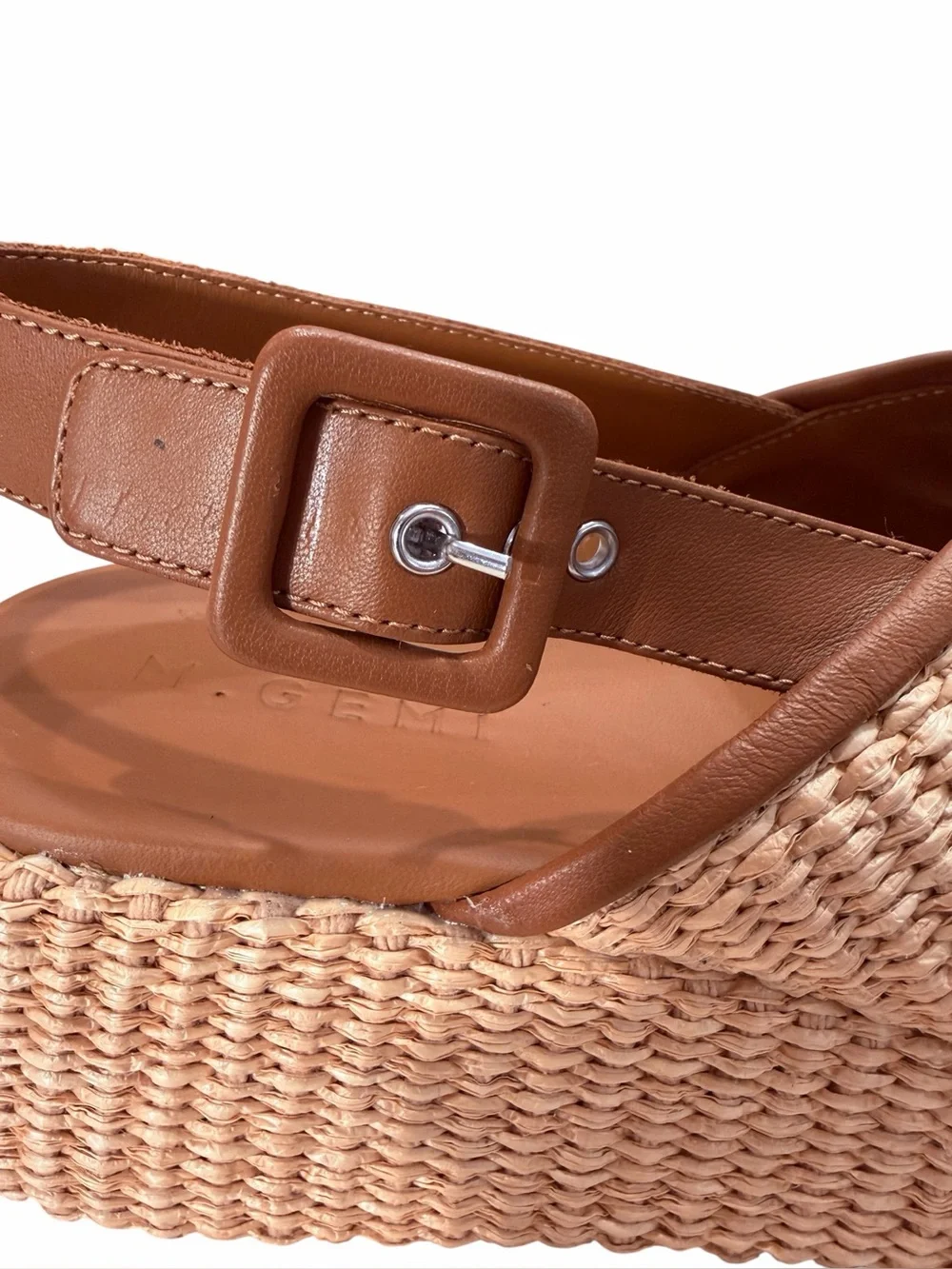 M.Gemi Made in Italy Raffia Platform Wedge Sandals Tan Leather Size 41 NWOB